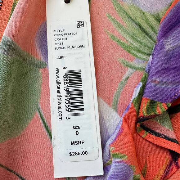 NWT Alice + Olivia Sachi Floral Palm Coral Romper Size 0 - Picture 11 of 14